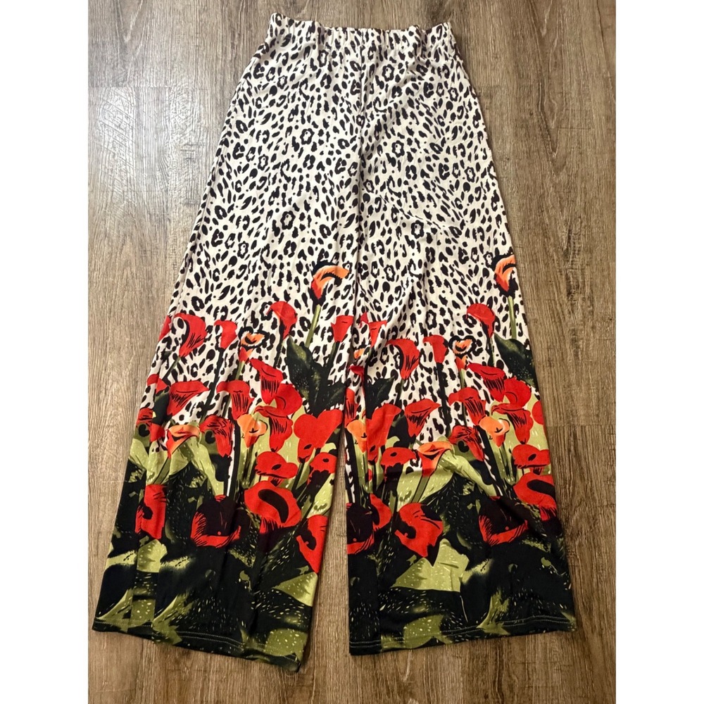 Sans Souci Womens Medium Leopard Floral Wide Leg Lounge Pants GSD398 Mixed Print